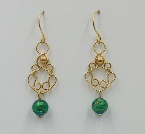 Click to view detail for DKC-1188 Earrings, Gold Filled, Green Murano Glass $70